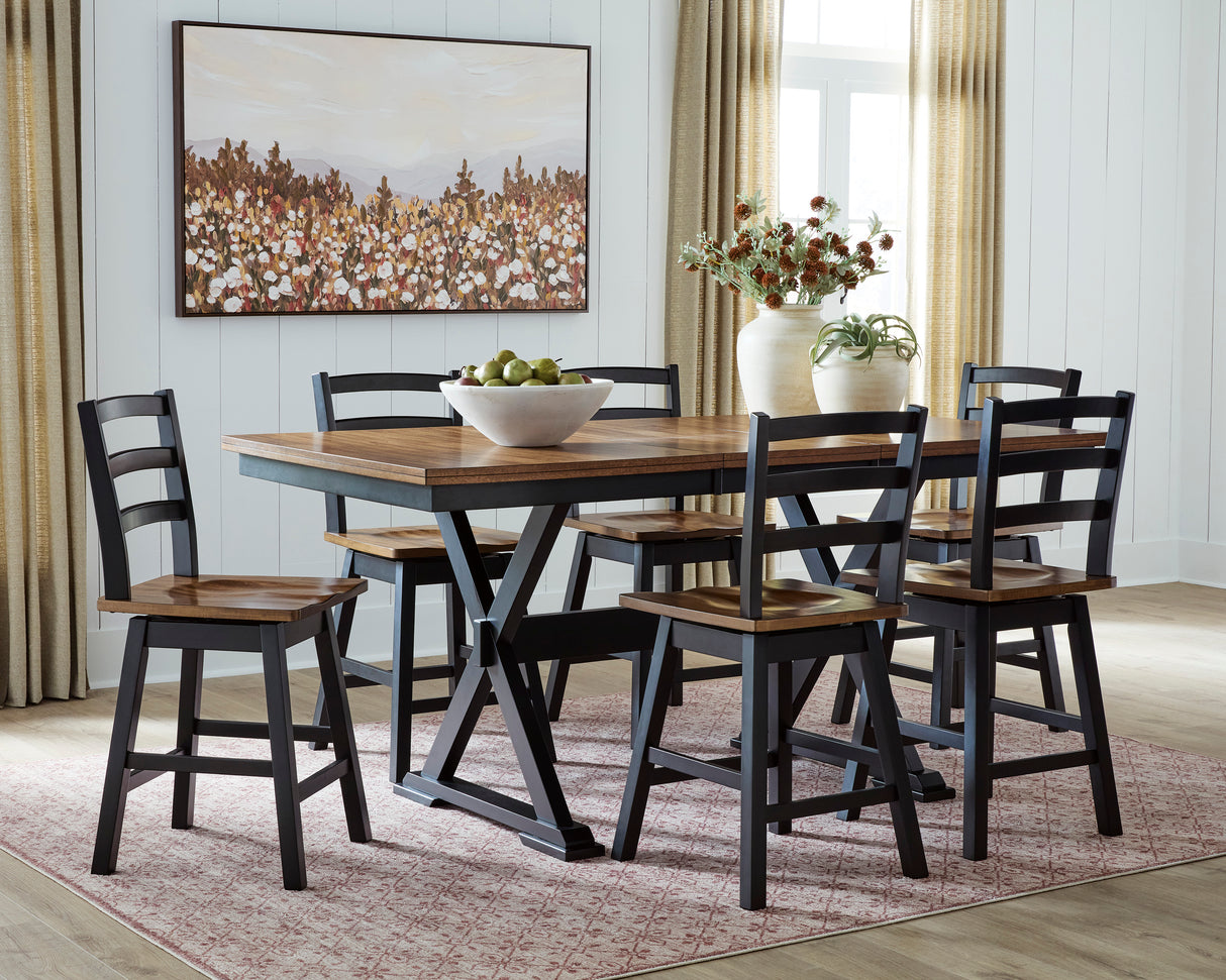 Wildenauer Brown/Black Counter Height Set with Swivel Counter Chairs from Ashley - Luna Furniture