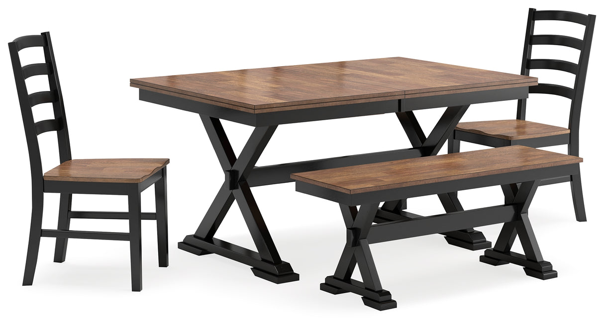 Wildenauer Brown/Black Dining Table with 2 Chairs and Bench from Ashley Furniture - Luna Furniture