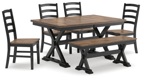 Wildenauer Dining Table and 4 Chairs and Bench in Brown/Black from Ashley - Luna Furniture