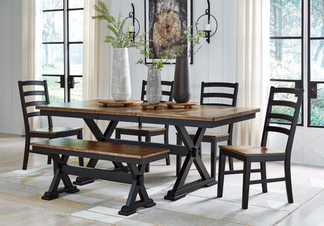 Wildenauer Dining Table and 4 Chairs and Bench in Brown/Black from Ashley - Luna Furniture