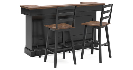 Wildenauer Brown/Black Bar Table and 2 Barstools from Ashley Furniture - Luna Furniture