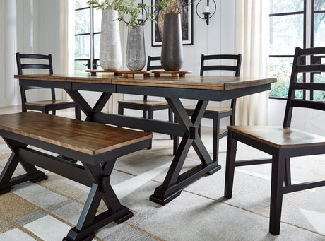 Wildenauer Brown/Black Dining Table and 2 Chairs and Bench from Ashley Furniture - Luna Furniture