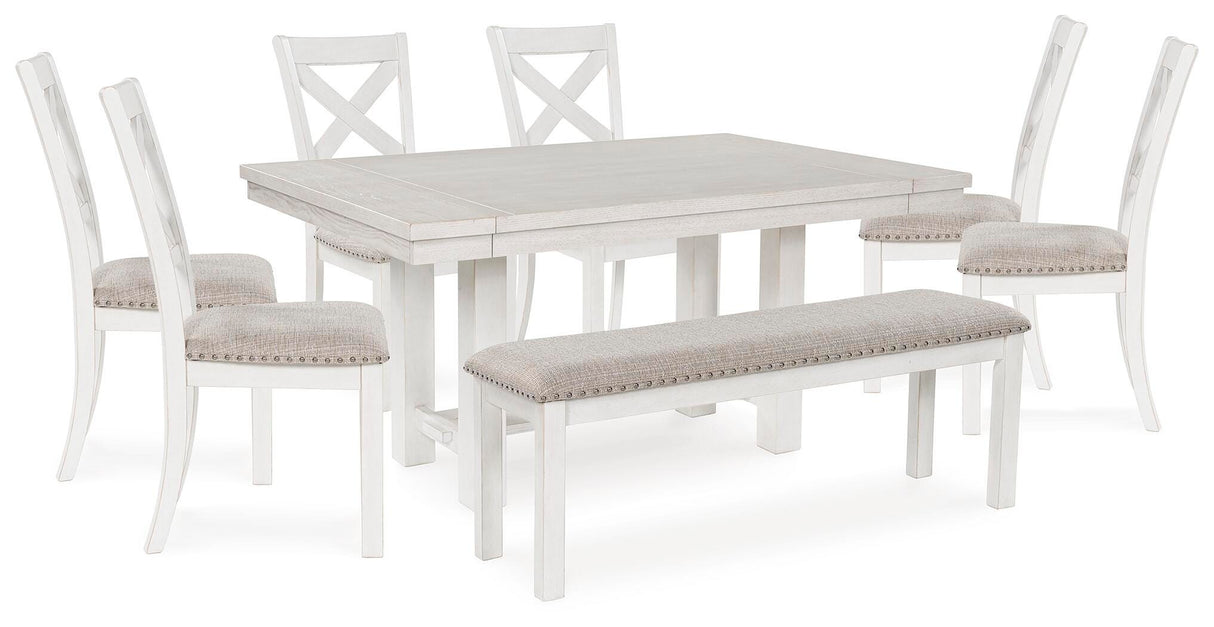 Robbinsdale Dining Table and 6 Chairs and Bench in Antique White from Ashley - Luna Furniture