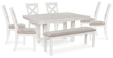 Robbinsdale Dining Table and 6 Chairs and Bench in Antique White from Ashley - Luna Furniture
