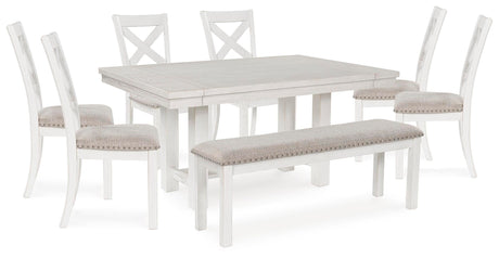Robbinsdale Dining Table and 6 Chairs and Bench in Antique White from Ashley - Luna Furniture