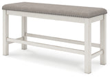 Robbinsdale Antique White Counter Height Dining Table and 6 Barstools and Bench with Storage from Ashley - Luna Furniture