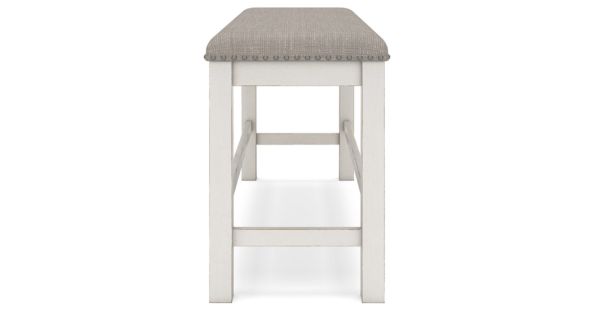 Robbinsdale Antique White Counter Height Dining Table and 4 Barstools and Bench from Ashley Furniture - Luna Furniture