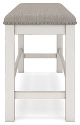 Robbinsdale Antique White Counter Height Dining Table and 6 Barstools and Bench with Storage from Ashley - Luna Furniture