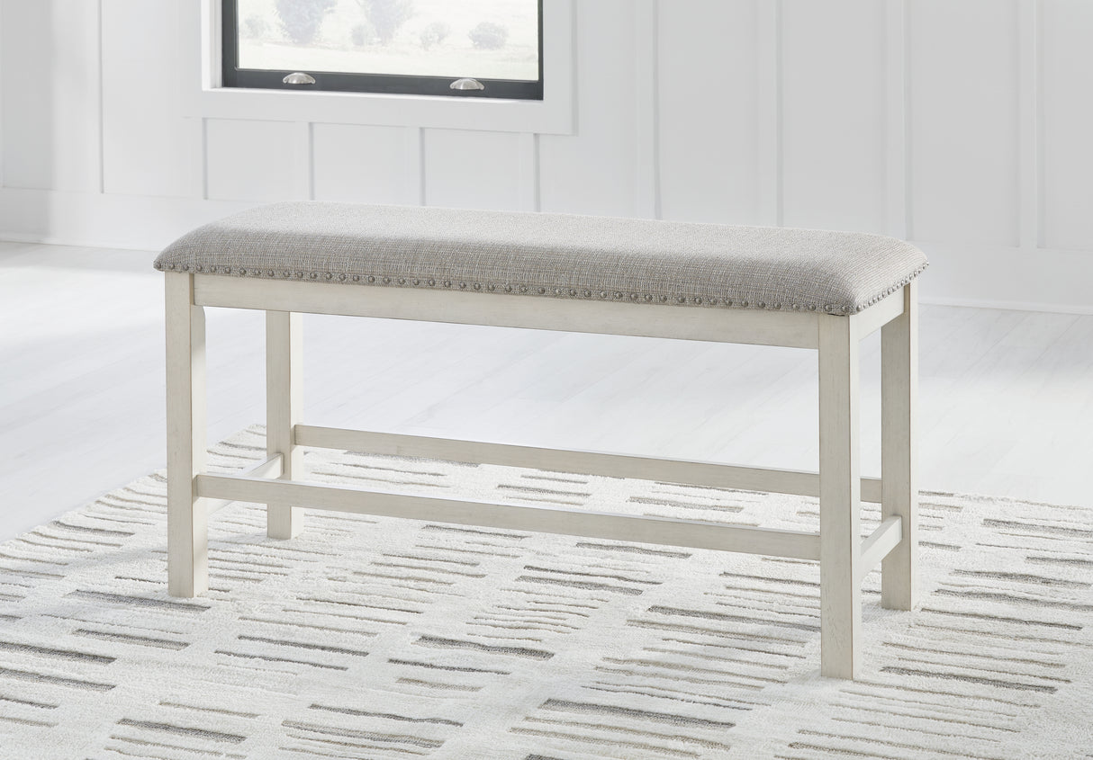 Robbinsdale Antique White Counter Height Dining Table and 6 Barstools and Bench with Storage from Ashley - Luna Furniture