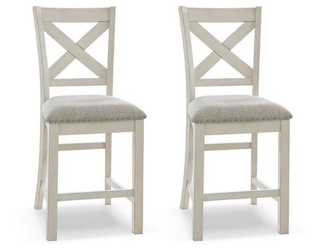 Robbinsdale Antique White Counter Height Barstool, Set of 2 from Ashley Furniture - Luna Furniture