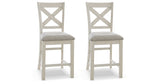 Robbinsdale Antique White Counter Height Dining Table and 6 Barstools and Bench with Storage from Ashley - Luna Furniture