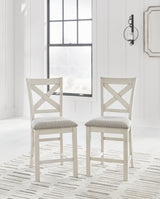 Robbinsdale Antique White Counter Height Dining Table and 4 Barstools and Bench from Ashley Furniture - Luna Furniture