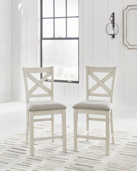 Robbinsdale Antique White Counter Height Dining Table and 4 Barstools and Bench from Ashley - Luna Furniture