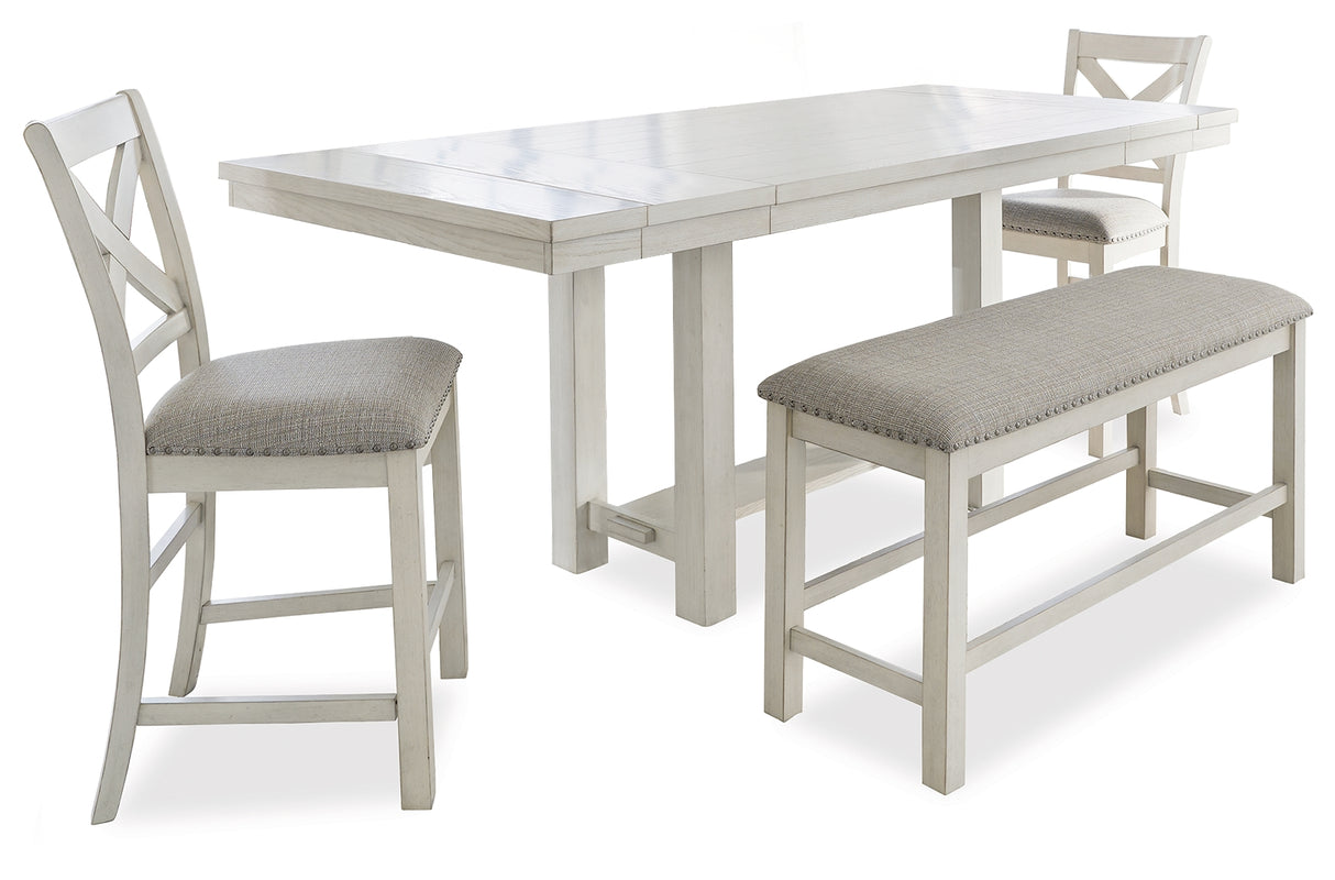 Robbinsdale Counter Height Dining Table and 4 Barstools and Bench in Antique White from Ashley - Luna Furniture