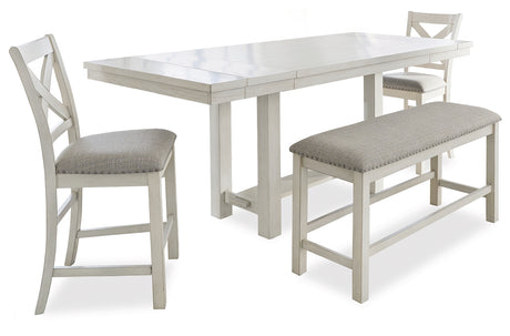 Robbinsdale Counter Height Dining Table and 4 Barstools and Bench in Antique White from Ashley - Luna Furniture