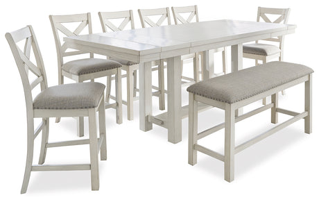 Robbinsdale Counter Height Dining Table and 6 Barstools and Bench in Antique White from Ashley - Luna Furniture