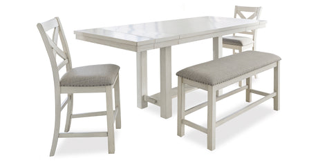 Robbinsdale Antique White Counter Height Dining Table and 2 Barstools and Bench from Ashley Furniture - Luna Furniture