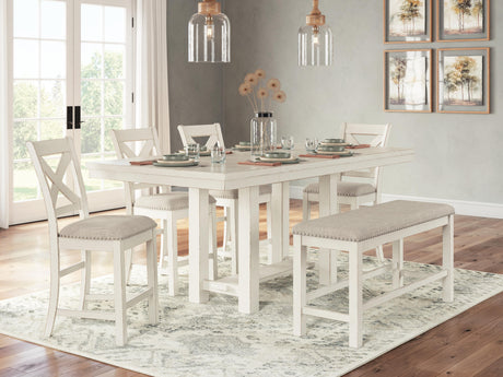 Robbinsdale Counter Height Dining Table and 4 Barstools and Bench in Antique White from Ashley - Luna Furniture