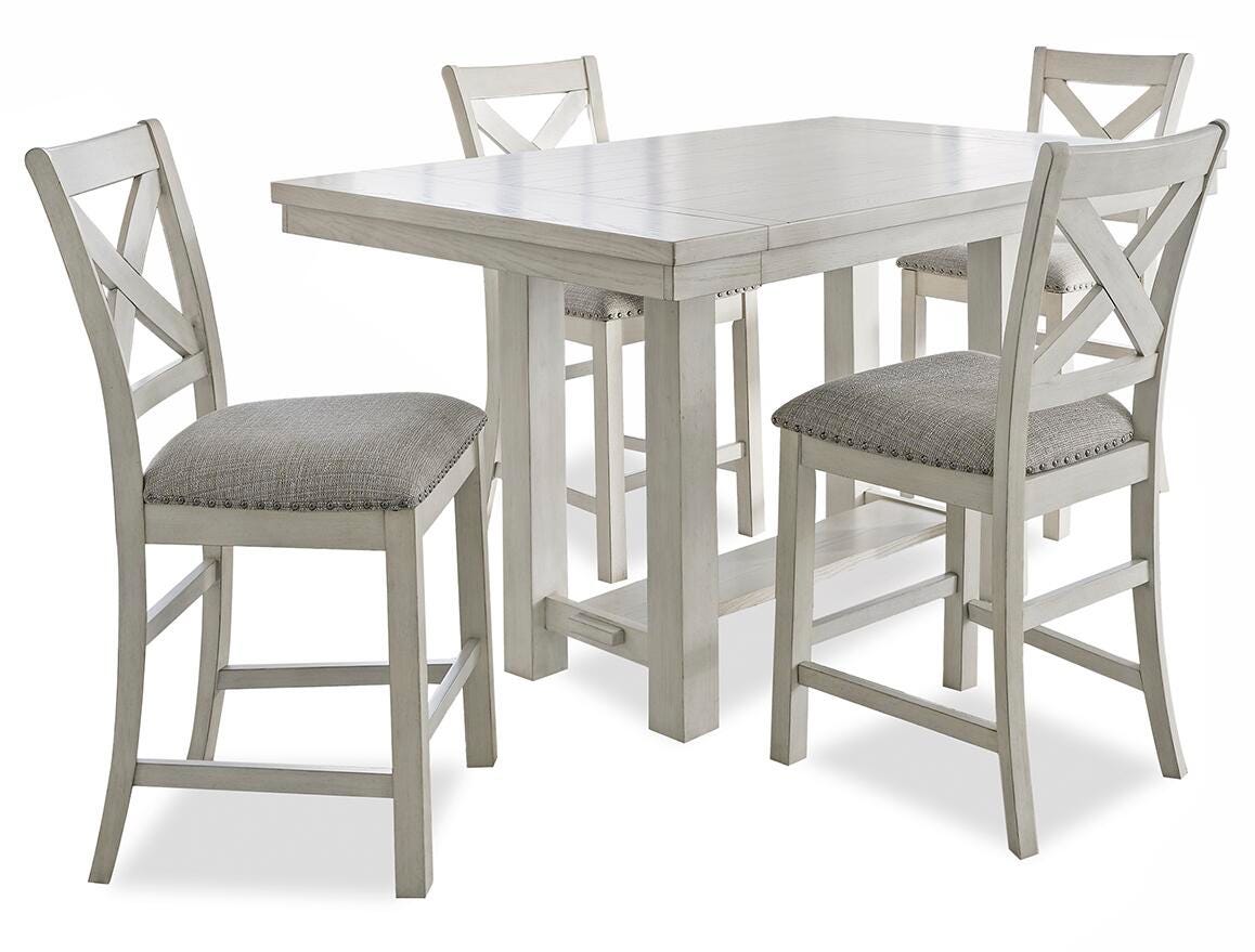 Robbinsdale Counter Height Dining Table and 4 Barstools in Antique White from Ashley Furniture - Luna Furniture