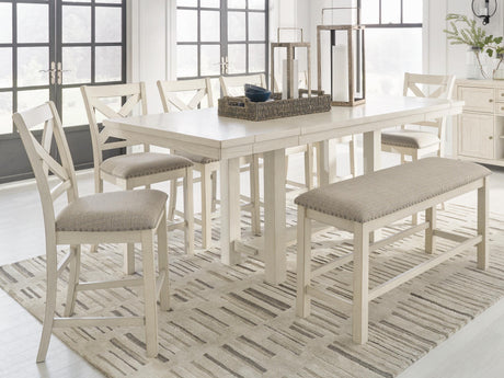 Robbinsdale Counter Height Dining Table and 6 Barstools and Bench in Antique White from Ashley - Luna Furniture