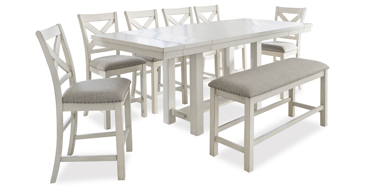 Robbinsdale Counter Height Dining Table and 6 Barstools and Bench in Antique White from Ashley Furniture - Luna Furniture