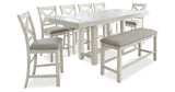 Robbinsdale Counter Height Dining Table and 6 Barstools and Bench in Antique White from Ashley Furniture - Luna Furniture