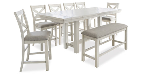 Robbinsdale Counter Height Dining Table and 6 Barstools and Bench in Antique White from Ashley - Luna Furniture