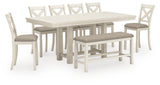 Robbinsdale Antique White Counter Height Extension Dining Table, 6 Barstools and Bench from Ashley - Luna Furniture