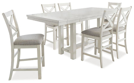Robbinsdale Counter Height Dining Table and 6 Barstools in Antique White from Ashley Furniture - Luna Furniture