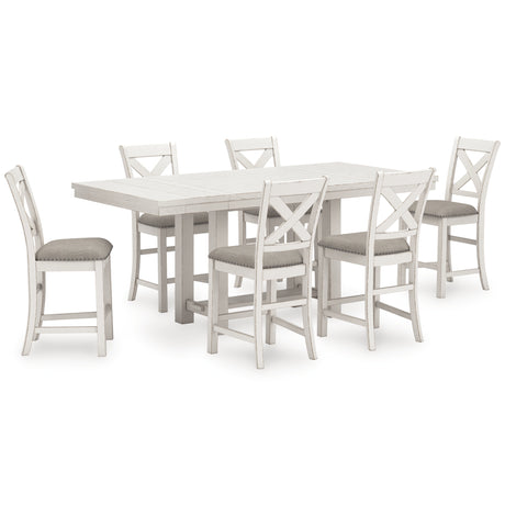 Robbinsdale Counter Height Dining Table and 6 Barstools in Antique White from Ashley Furniture - Luna Furniture