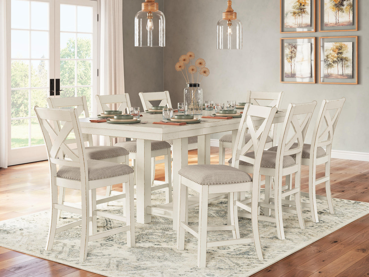 Robbinsdale Counter Height Dining Table and 8 Barstools in Antique White from Ashley - Luna Furniture