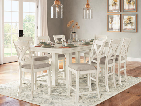 Robbinsdale Counter Height Dining Table and 8 Barstools in Antique White from Ashley - Luna Furniture