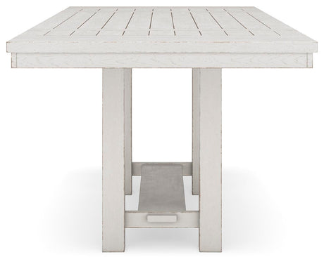 Robbinsdale Antique White Counter Height Extension Dining Table, 6 Barstools and Bench from Ashley - Luna Furniture