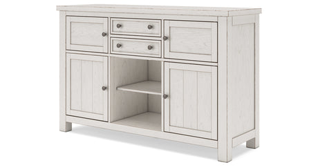 Robbinsdale Antique White Counter Height Dining Table and 4 Barstools with Storage from Ashley - Luna Furniture