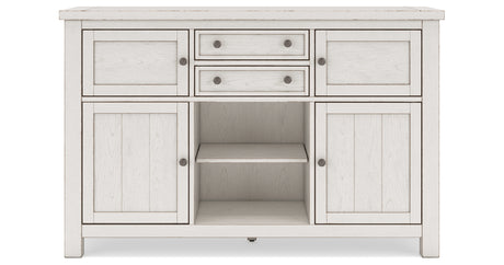 Robbinsdale Antique White Counter Height Dining Table and 8 Barstools with Storage from Ashley - Luna Furniture