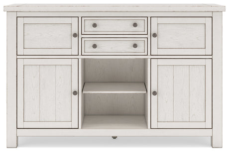 Robbinsdale Antique White Counter Height Dining Table and 6 Barstools with Storage from Ashley - Luna Furniture