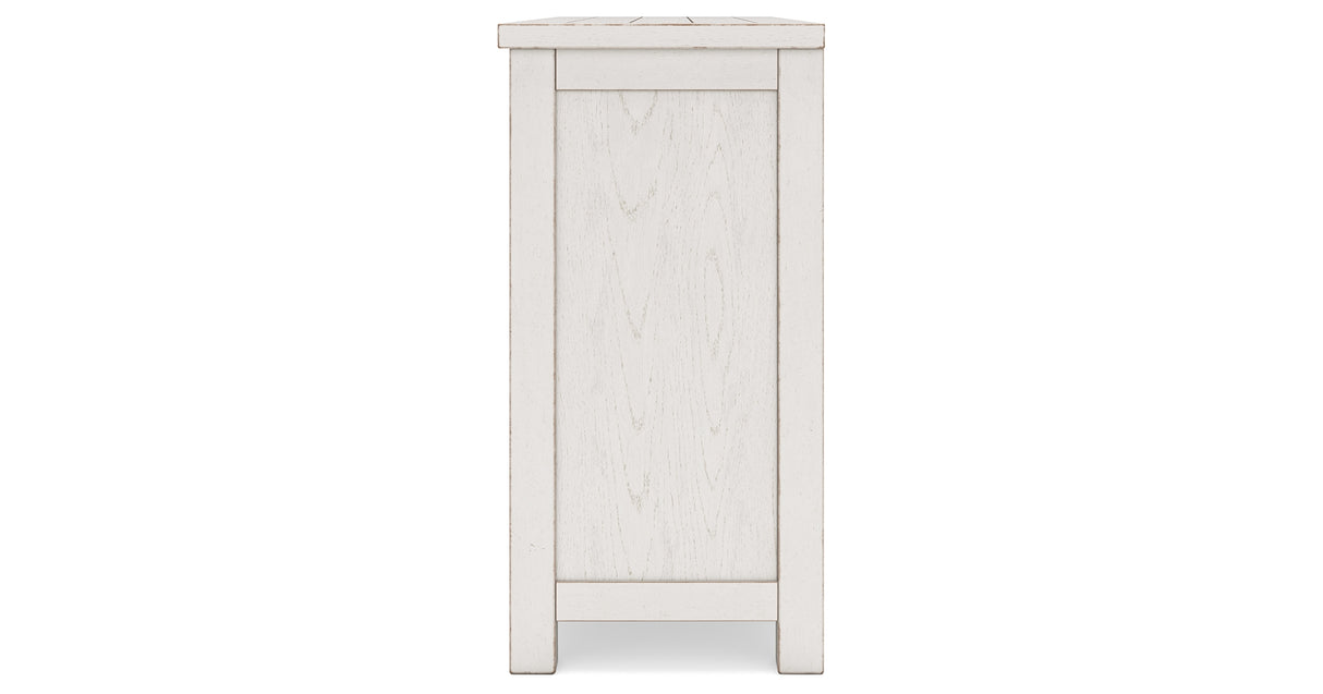 Robbinsdale Antique White Counter Height Dining Table and 8 Barstools with Storage from Ashley Furniture - Luna Furniture