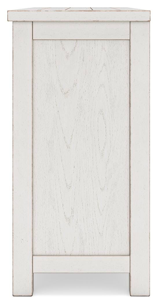 Robbinsdale Antique White Counter Height Dining Table and 6 Barstools with Storage from Ashley Furniture - Luna Furniture