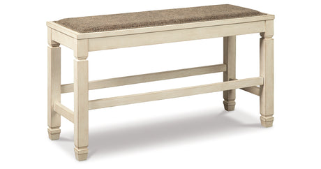 Bolanburg Antique White Counter Height Dining Table, 4 Stools, Bench and 2 Display Cabinets from Ashley Furniture - Luna Furniture