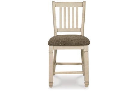 Bolanburg Antique White Counter Height Table with 6 Barstools, Server and Display Cabinet from Ashley - Luna Furniture