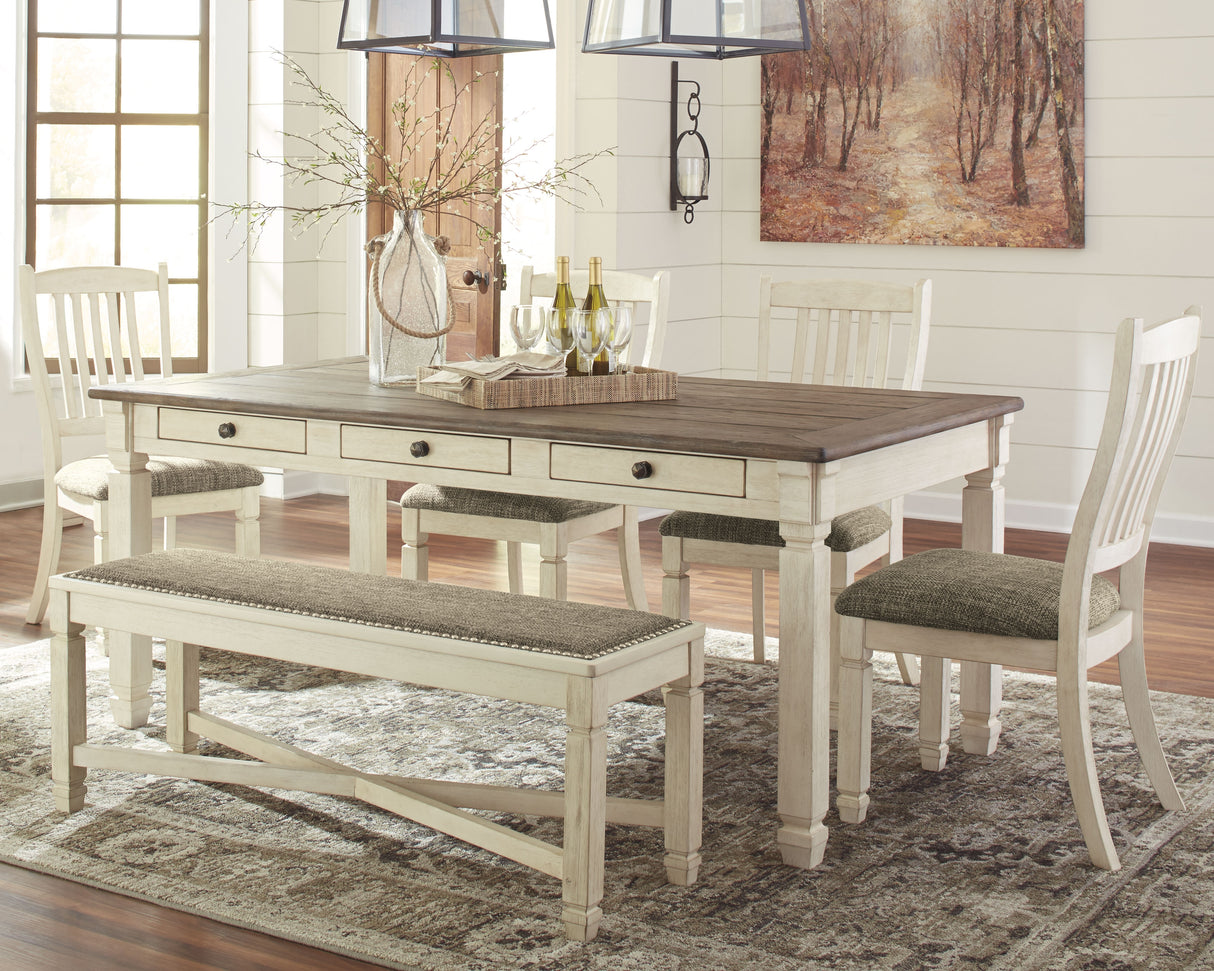 Bolanburg Antique White Dining Table with 4 Chairs and Bench from Ashley Furniture - Luna Furniture