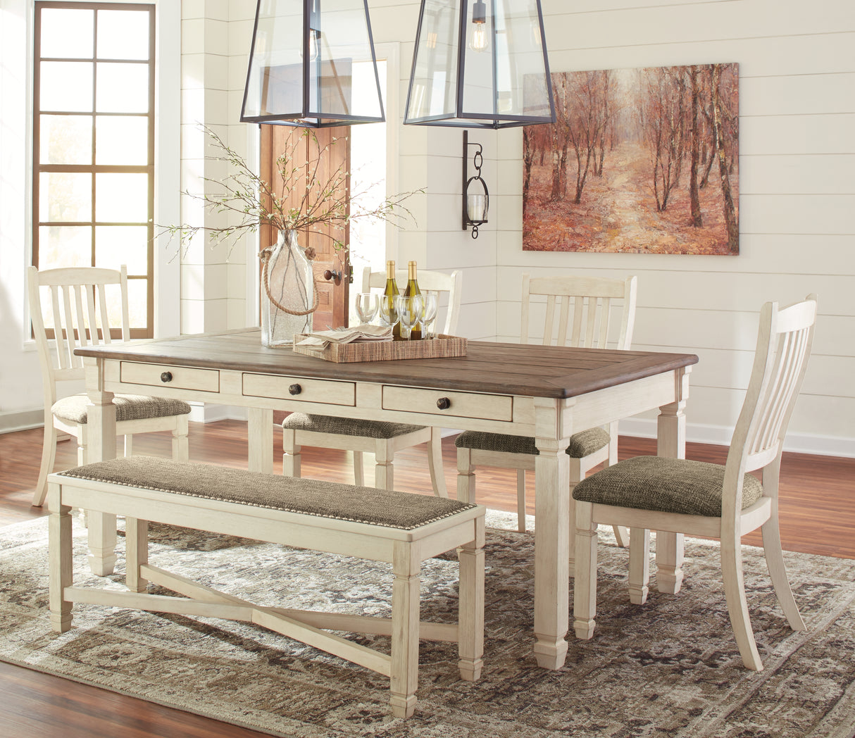 Bolanburg Antique White Dining Table with 4 Chairs and Bench from Ashley Furniture - Luna Furniture