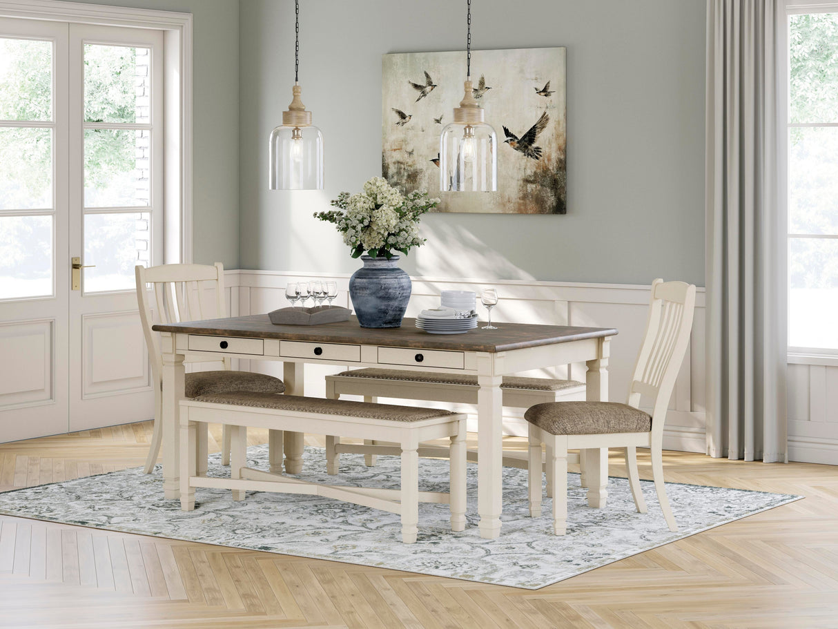 Bolanburg Antique White Dining Table with 2 Chairs and 2 Benches from Ashley Furniture - Luna Furniture