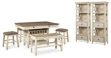 Bolanburg Antique White Counter Height Dining Table, 4 Stools, Bench and 2 Display Cabinets from Ashley Furniture - Luna Furniture