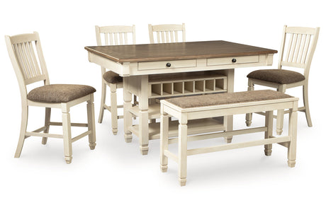 Bolanburg Antique White Counter Height Dining Table, 4 Barstools, Bench and Server from Ashley - Luna Furniture