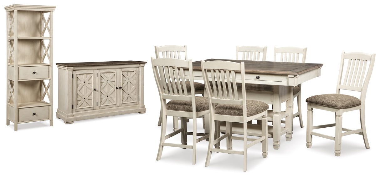 Bolanburg Antique White Counter Height Table with 6 Barstools, Server and Display Cabinet from Ashley Furniture - Luna Furniture