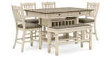 Bolanburg Antique White Counter Height Dining Table, 4 Barstools, Bench and Server from Ashley Furniture - Luna Furniture