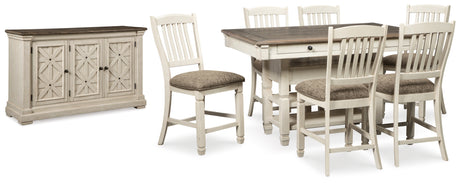 Bolanburg Antique White Counter Height Dining Table and 6 Barstools with Server from Ashley Furniture - Luna Furniture