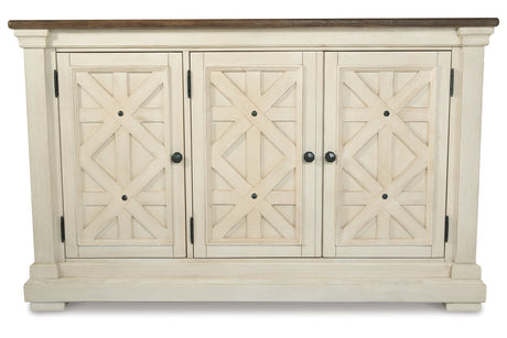 Bolanburg Antique White Counter Height Table with 6 Barstools, Server and Display Cabinet from Ashley - Luna Furniture