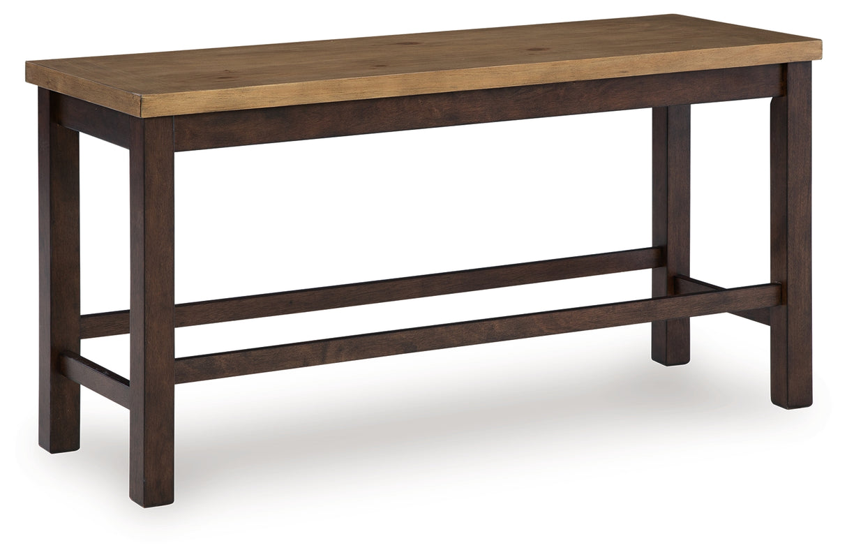 Rylandeen Light Brown/Dark Brown Counter Height Extension Dining Table 4 Barstools and Bench from Ashley Furniture - Luna Furniture